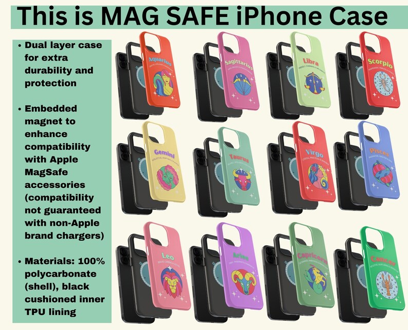 Zodiac Phone Case for iPhone 15 14 13 12 Pro Max Plus Mini MAG SAFE, Astrology Phone Case Zodiac