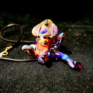 Galaxy Rainbow Squid Octopus Spoon Pendant Necklace Glass