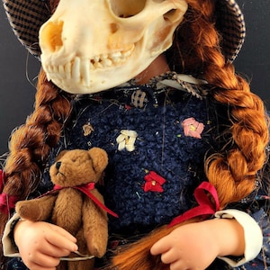 Vintage Doll with Authentic Ethically Sourced Raccoon Skull Head