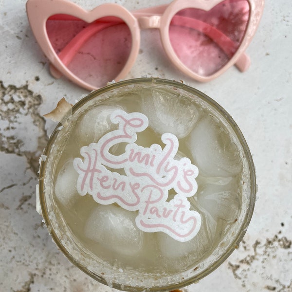 Hens party, hand drawn squiggly font drink float topper, custom drink accessory