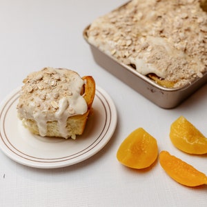 Gourmet Vegan Peach Cobbler Cinnamon Rolls - Vegan Dessert - Dairy Free Egg Free Nut Free Soy Free