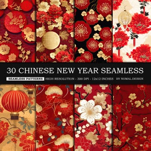 30 modelli senza giunture per il Capodanno cinese, carta digitale, modello lussuoso, uso commerciale, modello digitale, file modello