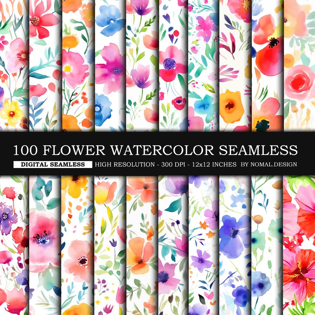 100 Watercolor Flower Seamless Patterns , Digital Paper , Flower ...