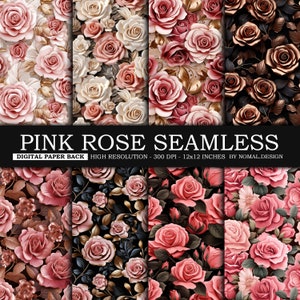 8 Pink Rose Luxury Seamless Patterns , Digital Paper , Luxurious Pattern , Commercial Use, Digital Pattern, Pattern File