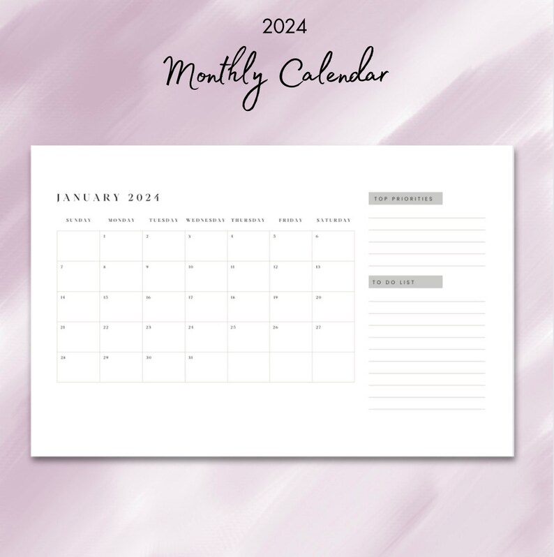 2024 Monatskalender Blanko-Kalender Sonntag Start A4 & Letter Druckbare