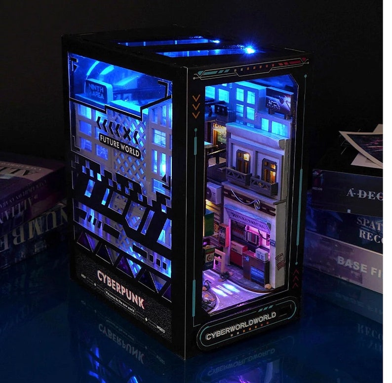 DIY Wooden Cyberrpunk World Book Nook Shelf Insert With Light