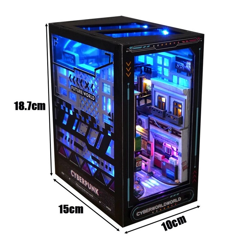 DIY Wooden Cyberrpunk World Book Nook Shelf Insert With Light
