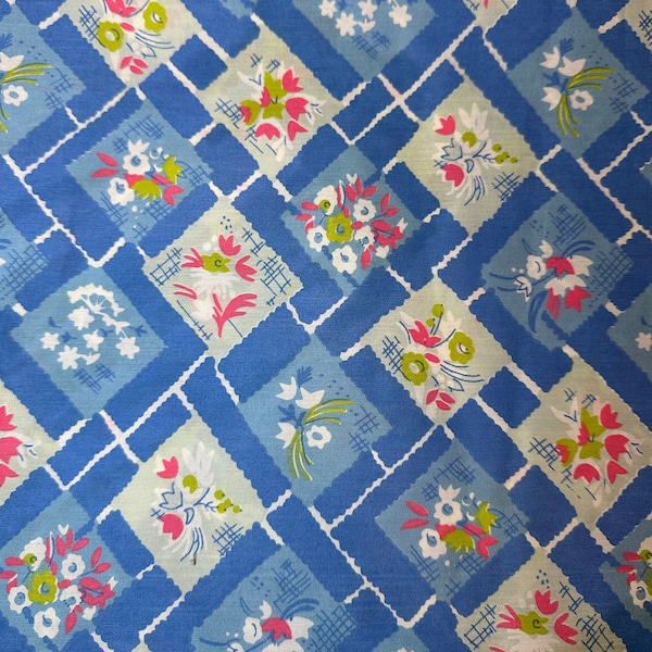 Vintage 70's Blue Floral Fabric