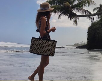 Handwoven Seagrass Tote Bag – Boho Summer Beach Purse, Eco-Friendly Shopping Bag, Woven Straw Handbag, Coastal Fashion Basket, Vacation Bag