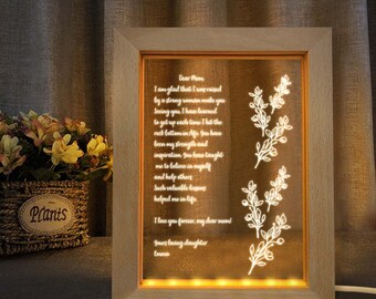 Personalized Hand-Written Letter Night Light Custom Wooden Frame Lamp for Mother's Day Gift