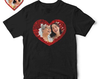 Custom Sequin T-Shirt Heart-shaped Photo Sequin T-Shirt Mother‘s Day Shirt