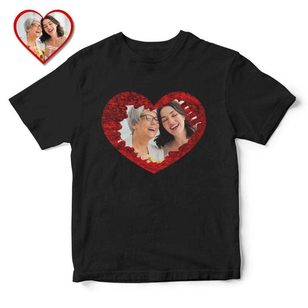 Custom Sequin T-Shirt Heart-shaped Photo Sequin T-Shirt Mother‘s Day Shirt