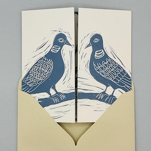 Turtle Dove Linocut Card - Hand-Printed Anniversary Card