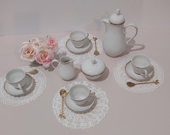 Vintage Kahla GDR Demitasse Set: White Porcelain, Gold Trim
