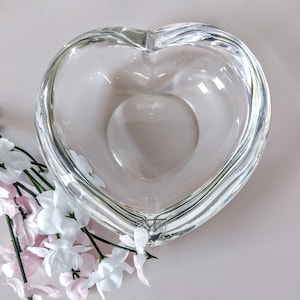 Vintage Orrefors Crystal  Heart Dish - 1990s Signed Swedish Glass Paperweight Bowl - Clear Crystal Trinket Ring Holder Gift