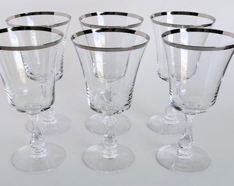 Vintage Fostoria Platinum Rim Goblets Set of 6, Elegant 8 oz Stemware, Hard to Find Full Set, Mid Century Glassware