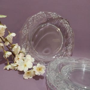 Fostoria Etched Crystal Plates (4) - Navarre Pattern 327 - Vintage Tableware