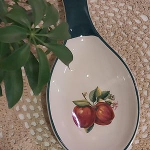 Vintage Apple Spoon Rest: China Pearl Ceramic Stoneware Kitchen Decor