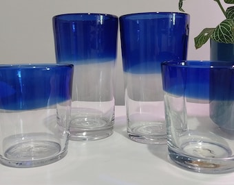 Vintage Cobalt Blue Rim Tumblers Set of 4