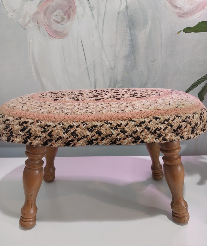 Vintage Braided Rug Footstool: 1940s Farmhouse Cottagecore Decor - Etsy