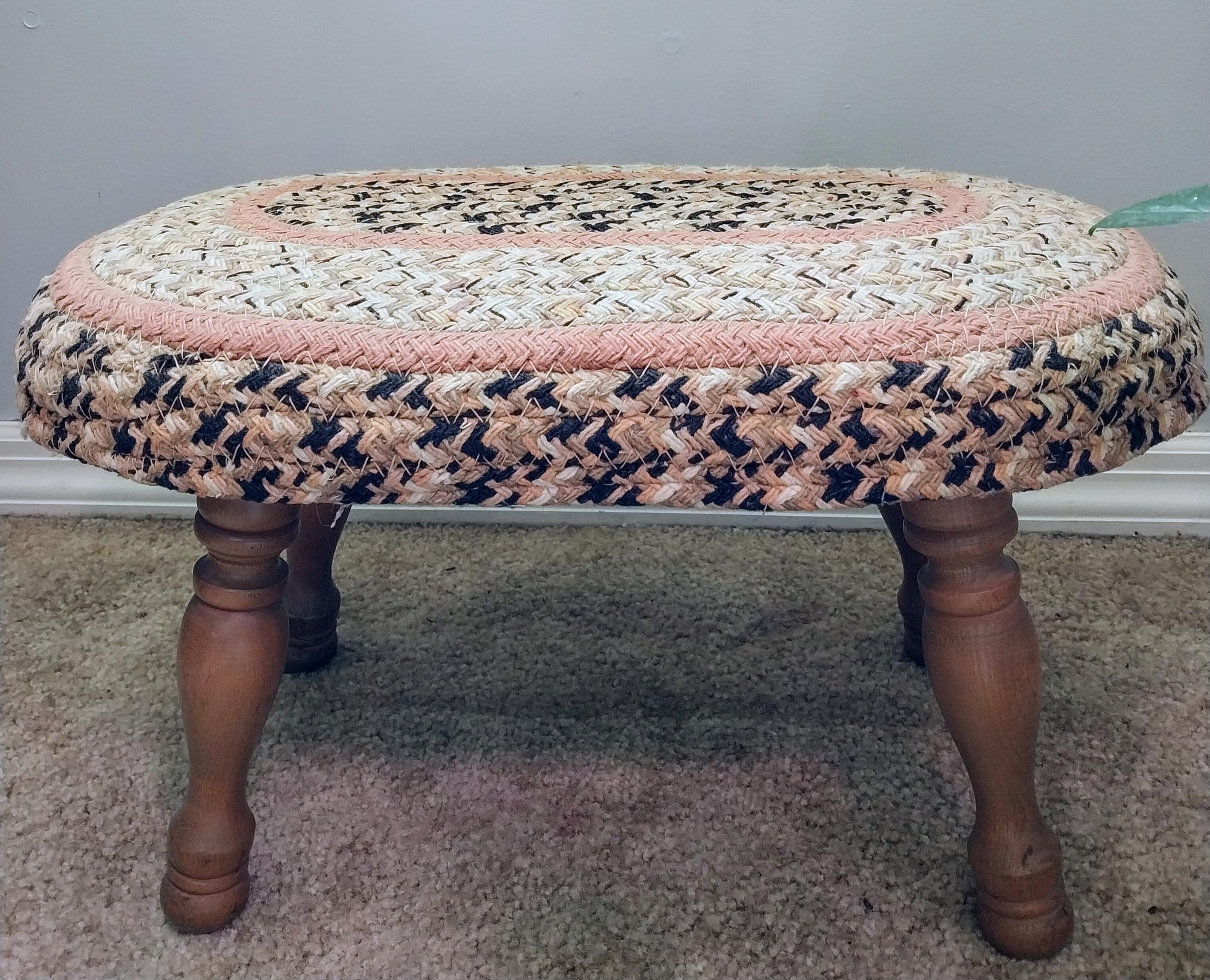 Vintage Braided Rug Footstool: 1940s Farmhouse Cottagecore Decor - Etsy