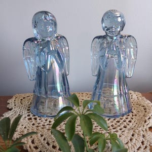 Vintage Fenton Blue Iridescent Angel Figurines - 1990s Collectible Set