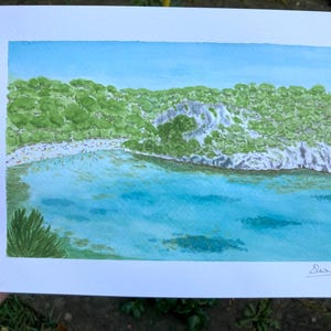 Origineel aquarelschilderij van Menorca, exclusieve ondertekende handgeschilderde kunstwerken op A4-formaat, uniek kunstcadeau, decor zonder lijst, kunst aan de muur