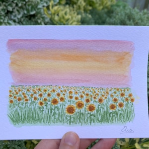 Aquarelle originale « Tournesols », carte de voeux peinte à la main, 14,8 x 10,5 cm/6 x 4 po/A6, carte « été » collection limitée