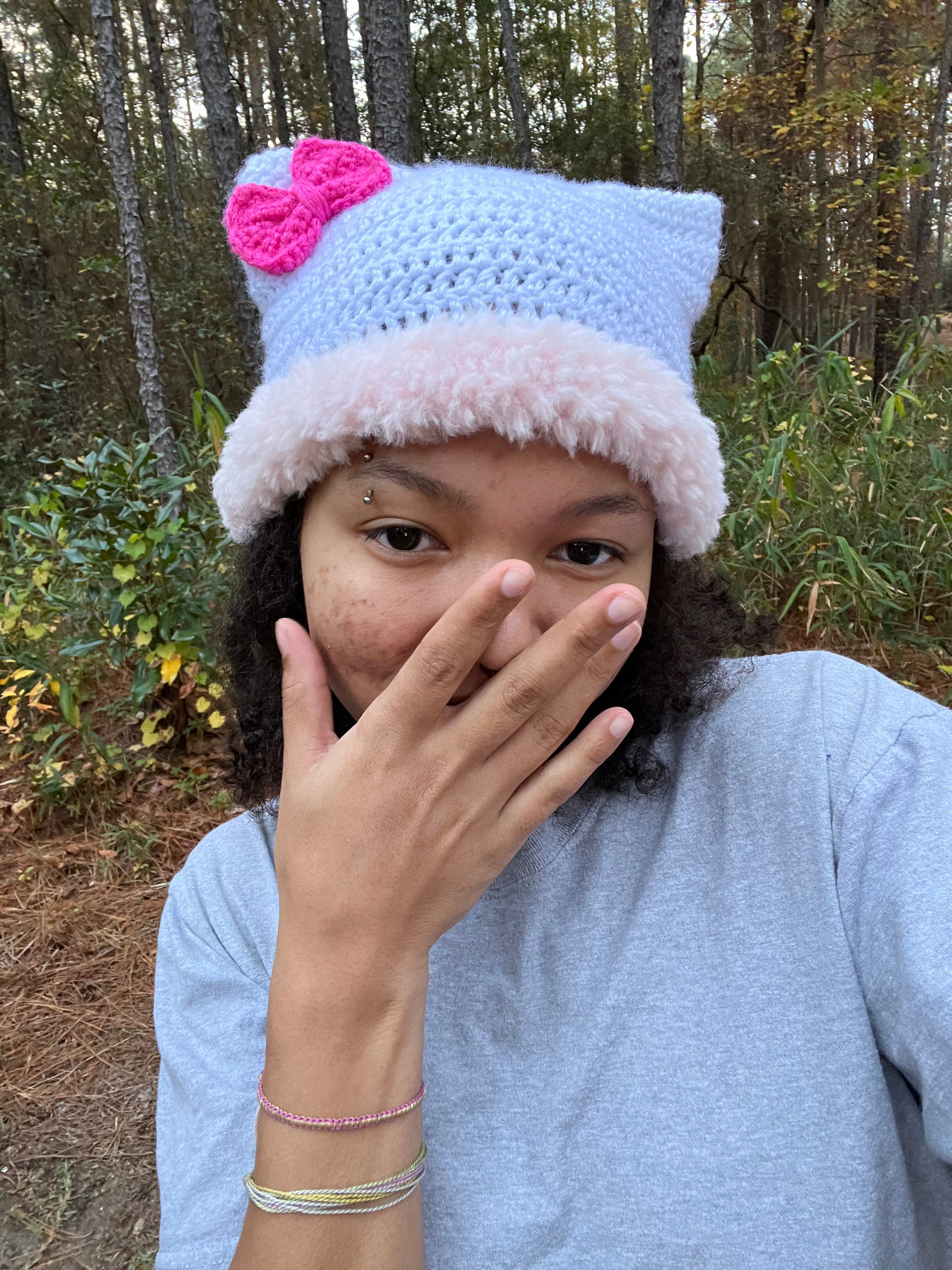 Customizable Crochet Hello Kitty Cat Beanie W/ Fur - Etsy