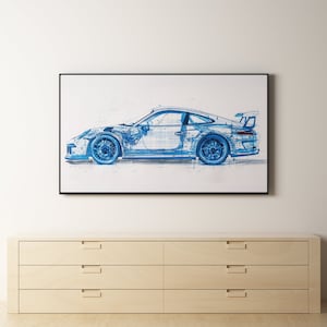 Porsche GT3 RS Frame Tv Art | Car Digital Art For Tv | Porsche Art | Frame Tv Art | Porsche Blueprint | Supercar Art, Sports Car Blueprint