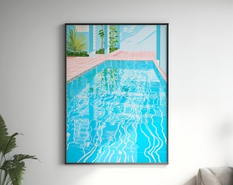 Pink Tiles Pool | Summer Poster | Apartment Decor | Minimalistic Wall Art, Home Decor, Retro Pool Art, Retro Summer Art, Digital Download