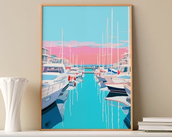 Yacht Marina Wall Art | Marina Palette | Modern Decor | Boat Art, Yacht Art, Summer Home Decor, Minimal Art, Digital Download