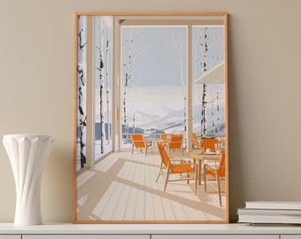 Aprés Ski Wall Art | Empty Lodge | Cabin Decor | Skiing Art, Ski Lodge, Winter Home Decor, Modern Architecture Print, Digital Download