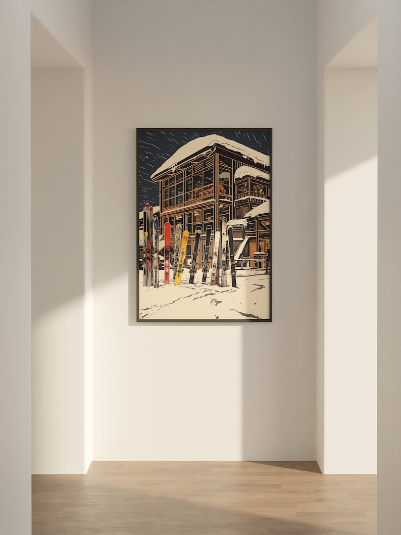 The Lodge Retro Winter Scene Cabin Decor Wall Art, Winter Home Decor