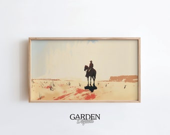 Samsung Frame TV Art Cowboy Desert Landscape | Desert Digital Art For TV | Modern Art | Frame TV Art Desert | Horse Art | Western Sunset
