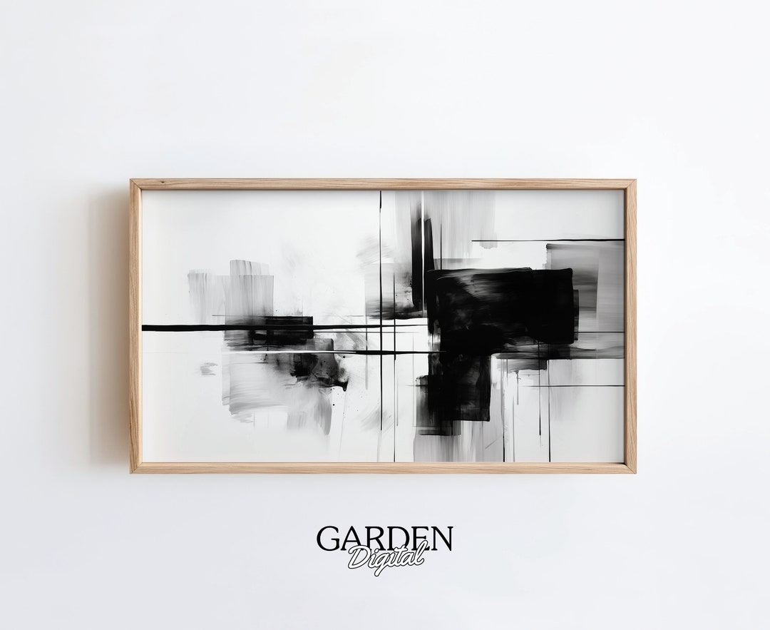 Frame TV Art Abstract Black and White Modern Painting Oil Painting