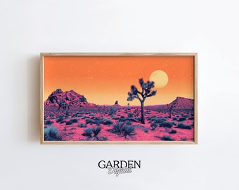 Joshua Tree Desert Sunset Frame TV Art | Western Retro Art For TV | Night Sky | Frame TV Art Desert | National Park, Desert Photography