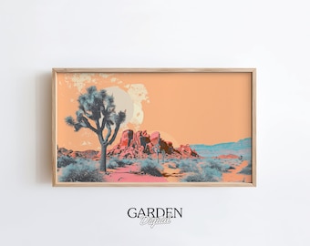 Joshua Tree Retro Desert Frame TV Art | Western Art For TV | Retro Print | Frame TV Art Desert | National Park, Desert Photography, Pop Art
