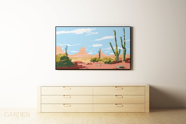 Samsung Frame TV Art Western Desert Landscape Desert Digital Art For TV Desert Painting Frame TV Art Desert Cactus Art Summer Art image 2