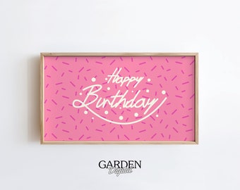 Birthday Frame Tv Art | Happy Birthday | Samsung Frame Tv Art | Birthday Tv Wall Art | Digital Wallpaper | Birthday Party | Pink Confetti