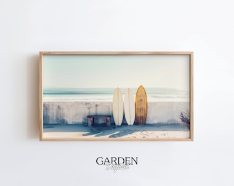 Arte de pared digital de tabla de surf / Arte de surf neutro / Arte de pared boho / Arte digital para TV / Arte de pared moderno, Arte de TV con marco de surf, Arte de tabla de surf