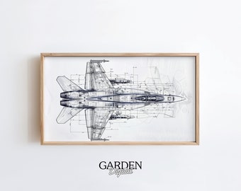 Fighter Jet Frame Tv Art | Air Force Digital Art For Tv | Plane Art | Frame Tv Art | Fighter Jet Blueprint | Jet Art, Military Blueprint