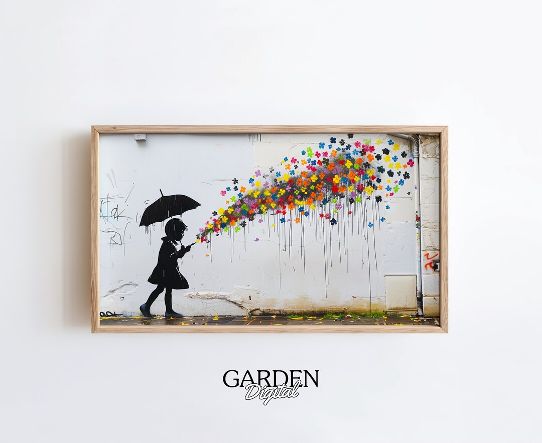 Banksy Umbrella Flower Girl | Frame TV Art Graffiti Street