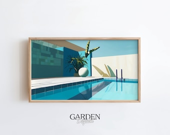 Frame TV Art Pool | Summer Poster | Apartment Decor | Minimalist Wall Art | Retro Pool Art, Retro Summer Art, Frame TV Summer, Palm Trees