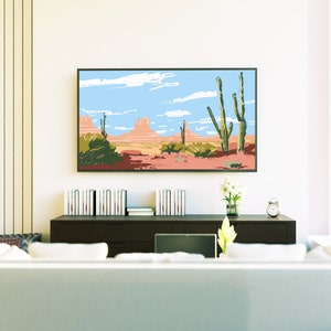 Samsung Frame TV Art Western Desert Landscape Desert Digital Art For TV Desert Painting Frame TV Art Desert Cactus Art Summer Art image 3