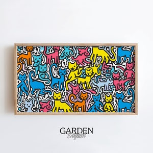 Keith Haring Cat Frame TV Art | Abstract Cat Art | Cat Pattern | Digital Art For TV | Frame Art Design | Cat Wall Art, Cartoon, Haring