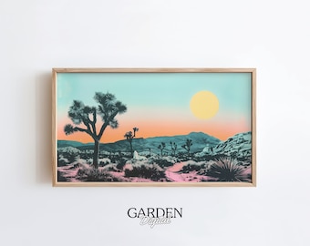 Joshua Tree Desert Sunset Frame TV Art | Western Digital Art For TV | Vintage Art | Frame TV Art Desert | National Park, Desert Photography