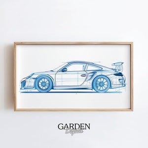 Porsche GT3 RS Frame Tv Art | Car Digital Art For Tv | Porsche Art | Frame Tv Art | Porsche Blueprint | Supercar Art, Sports Car Blueprint