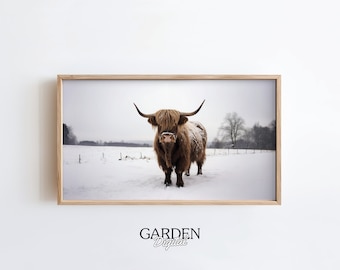 Frame TV Highland Cow | Farm Animals | Cow Digital Art For TV | Modern Wall Art | Frame TV Art Winter | Digital Download | Cow Wall Art