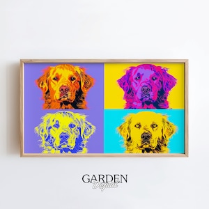 Andy Warhol Frame TV Art, Golden Retriever Art, Download di arte del cane, Arte digitale per TV / Frame Art Design / Arte della parete di casa, Cartoni animati, Arte di Warhol